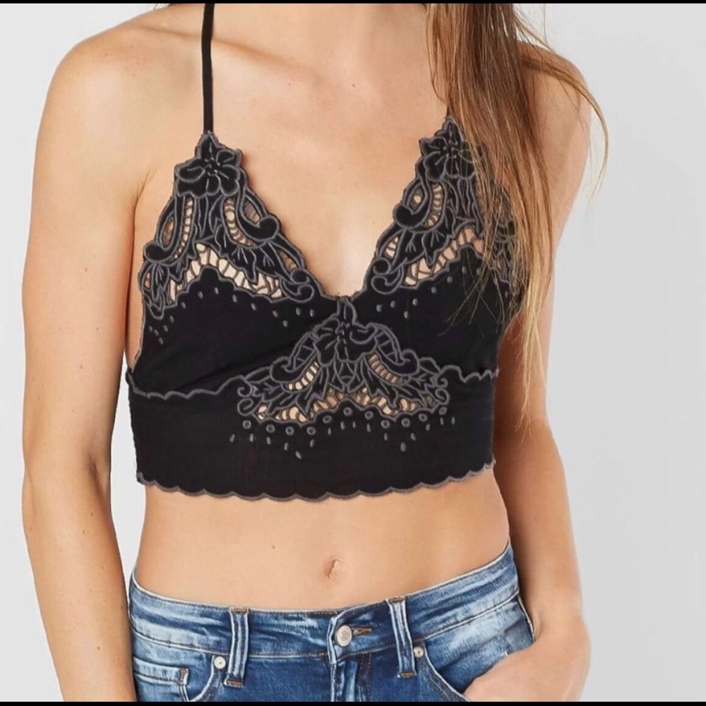 Free People Sleep Eyes Embroidered Bralette Black